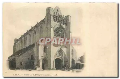 Bilhete postal antigo Caen Ruínas da Abadia de Ardenne