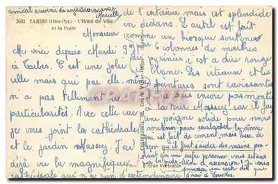 Tarbes (Alte Pyrenees) — Hotel de Ville e la cattedrale — Editore Elcée, n° 2502 — Verso