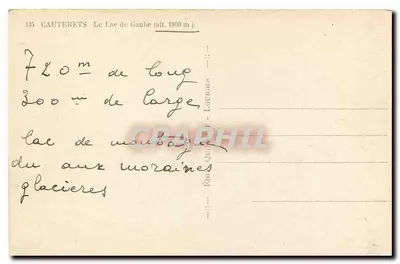 Lago de Gaube — Cauterets — Editor Édouard Quinter, Lourdes, n°134 — Verso
