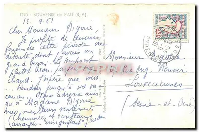 Pau — Widok panoramiczny z mostem, górami, placem i jeziorem z łabędziami — Wydawnictwo Francuskie — Rewers