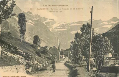 Gavarnie - Entrada do vilarejo e o circo, Estrada de Luz — Fototipia Labouche frères, Toulouse, n° 1188