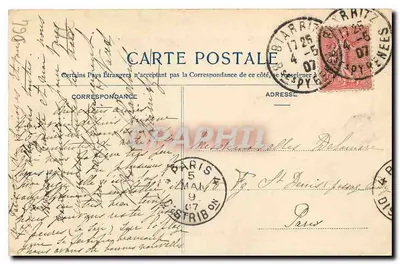 Biarritz - La Villa Belza, vue de l'Établissement de la Côte des Basques — Cliché Ourrard, n°407 — Verso
