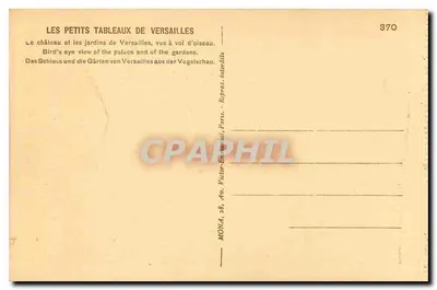 Versalles — Vista aérea del castillo y de los jardines — Mona, n° 370 — Reverso