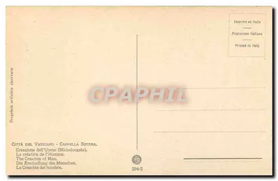 A Criação do Homem — Michel-Ange — Cappella Sistina — Série 294-2 — Verso