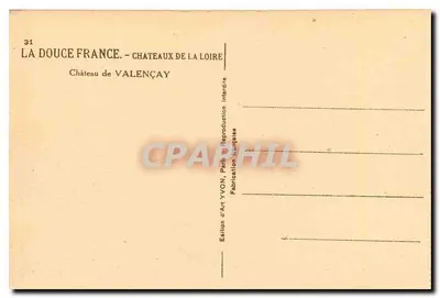 Castelo de Valençay — Castelos da Loire — Edição de Arte YVON — Verso