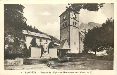 Samoëns — Fachada da Igreja e Monumento aos Mortos — LL.