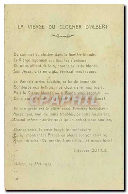 A Virgem Dourada do campanário de Albert — obra do escultor amienense Albert Roze — editada por Brandicourt-Boiyin em Amiens — Verso