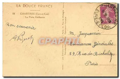 Stara pocztówka Chartres Eure i Loir Porta Guillaume Tabak — Rewers