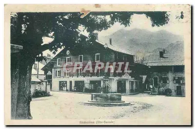 Sammoëns (Alta Saboia) — vista do vilarejo com fonte e edifícios — Taponnier, Annemasse