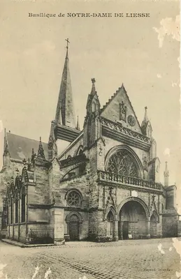 Basilique de Notre-Dame de Liesse — vue de façade — Phototypie J. Bénième, Reims