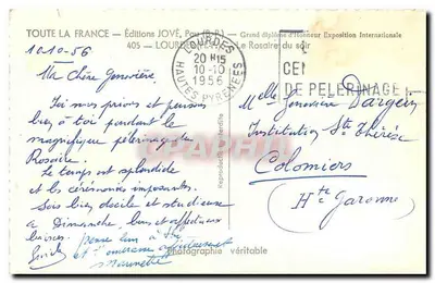 Lourdes — Bazylika Najświętszej Maryi Panny Różańcowej — Éditions JOVÉ, nr 405 — Rewers