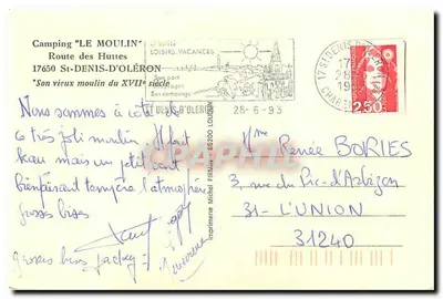 Młyn XVII wieku — St-Denis-d'Oleron — Imprimerie Michel Firmin, 66200 Lougnon — Rewers