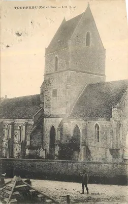 Bilhete postal antigo Tournebu Calvados a Igreja