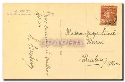 Cudowna jaskinia w Lourdes — wydawca P. Baudet, Lourdes, nr 45 — Rewers
