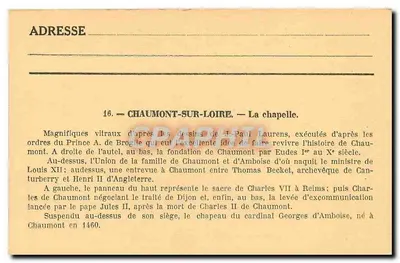 Kasteel van Chaumont-sur-Loire — De Kapel — Editie A. Sinon, n°16 — Achterkant