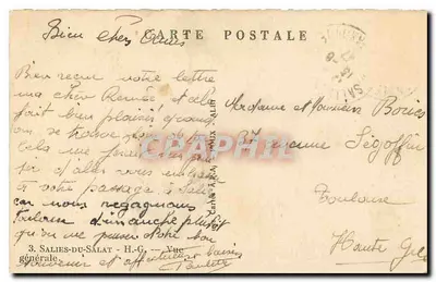 Salies-du-Salat — Vista geral — editor Carte A. Ray — Verso