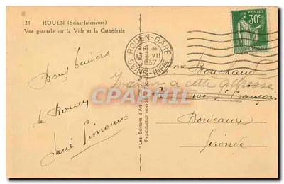 Rouen (Seine-Inférieure) — Ogólny widok miasta i katedry — Les Éditions d'Art Rouen — Rewers