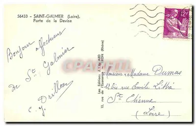 Porte de la Devise — Saint-Galmier (Loire) — Les Éditions J. CELLARD (Rhône) — Verso