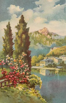 Vista da Tête de Pâques — paisagem lacustre com montanhas — Impresso na França
