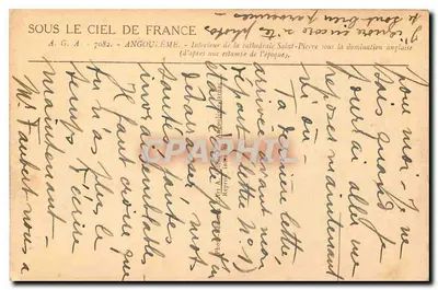 Wnętrze katedry św. Piotra — Angoustrine pod angielską dominacją — wydawca Gillbert, seria A.G.A. n° 7082 — Rewers