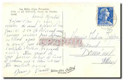 As Belas Alpes Francesas — Estrada de Combe-Laval — Édition d'Art André, Grenoble — Verso