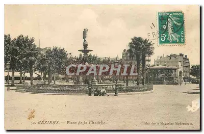 Bilhete postal antigo Beziers Place de la Citadelle