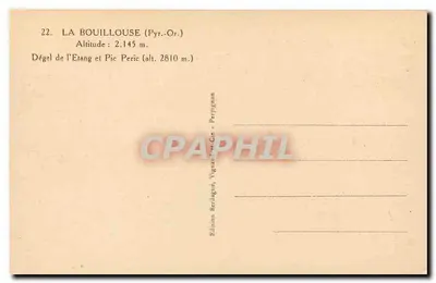 La Bouillouse (Pyrénées-Orientales) — Degelo do Lago e Pic Peric — Edição Bedaguet, Vignaud & Cie - Perpignan — Verso