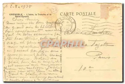 Ville de Grenoble — vue du fleuve Isère et du mont Saint-Eynard — éditeur G. Oddoux — Verso