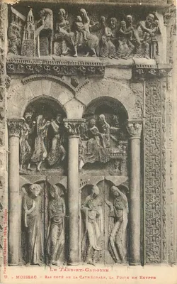 Moissac - Lado inferior da catedral, A Fuga para o Egito — Phototypie Lathouche Frères, Toulouse