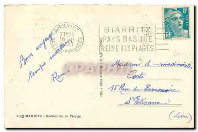 Biarritz - Rocha da Virgem — editor C.A.P. n° 212 — Verso
