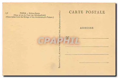 Paryż – Katedra Notre-Dame – widok z mostu Archevêché – Wydawnictwo Art T. C. 8, ulica Victor-Hugo, Paryż — Rewers