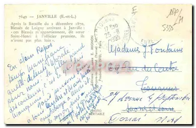 Janville (E.-et-L.) — Após a Batalha do dia 2 de dezembro de 1870 — Edições J. Mignon — Verso