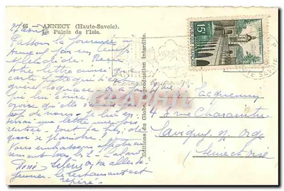 El Palacio de la Isla — Annecy (Alta Saboya) — Ediciones del Globe, serie 46 — Reverso