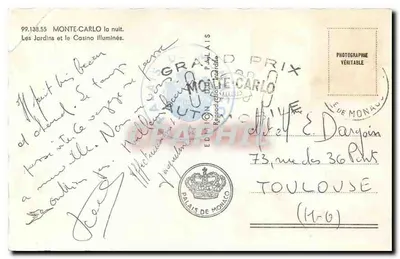 Monte-Carlo de Noche — Los Jardines y el Casino iluminados — Edición Butais — Reverso