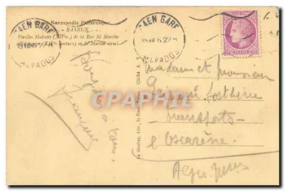 Velhas Casas (século XIV) da Rue St-Martin — Bayeux — editor Le Gubey, n° 1480 — Verso