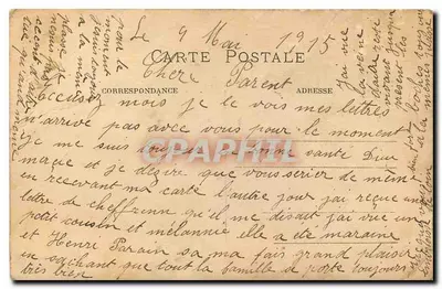 Soldado em uniforme — diante de uma porta de madeira — cartão postal datado 9 de março de 1915 — Verso