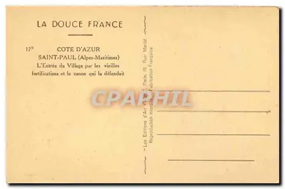 Saint-Paul (Alpes-Maritimes) — Wejście do wsi przez stare fortece i dział, który ją bronił — Les Éditions d'Art VY 30, Paryż — Rewers