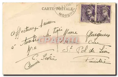 Sainte-Anne-d'Auray — Widok na bazylikę i fontannę — Wydawca Lote, nr 2450 — Rewers
