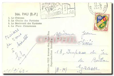 Pau — Panoramische uitzicht — Uitgaven REX Pau, n°366 — Achterkant