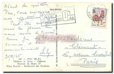 Pau — Castelo, paisagem e retrato de Henri IV — editor Cle des Arts Photomécaniques, n° 64 — Verso