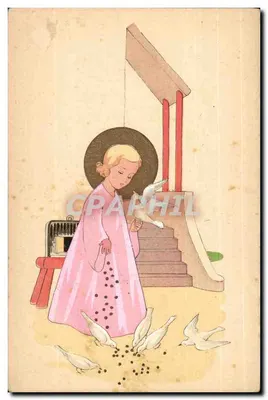 Saint Joan of Arc — Child Feeding Doves — Vintage Postcard/Antike Ansichtskarte, No. 4018