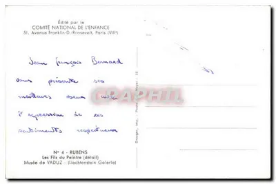 Os Filhos do Pintor — detalhe — Editado pelo COMITÉ NATIONAL DE L'ENFANCE — Verso