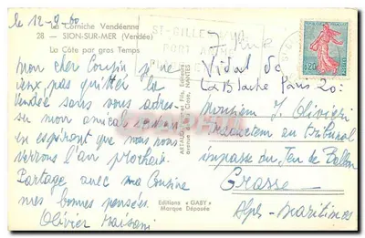 A Corniche Vendéenne — Sion-sur-Mer — Éditions Gaby — Verso