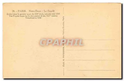 Notre-Dame w Paryżu — Fronton — Wydawca E. Papeghin, nr 28 — Rewers