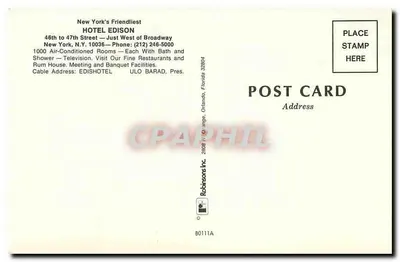 Hotel Edison — Nova York — Robinsons Inc. B0111A — Verso
