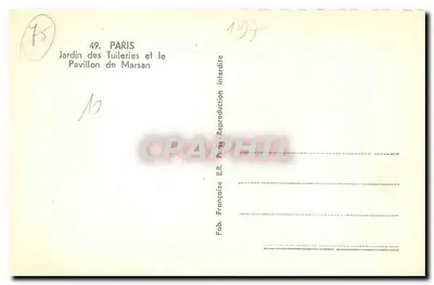 Jardin des Tuileries et le Pavillon de Marsan — Paris — Fab. Française E.R. Paris — Verso