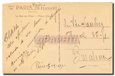 Paris — O Quai aux Fleurs — Edição de Arte YVON, Série 9, n° 182 — Verso