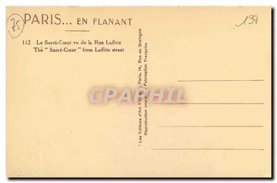 O Sacré-Cœur visto da Rue Laffitte — Paris — Éditions d'Art Yvonne, Paris — Verso