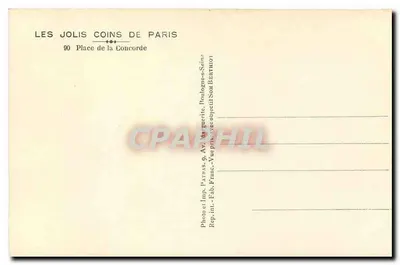 Place de la Concorde — Obélisque de Louxor i Fontaine de la Concorde — Les Jolis Coins de Paris, nr 90 — Rewers