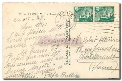 Arc de Triomphe — Paryż — Wyd. G.A.L.F. nr 39 — Rewers